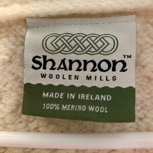 Shannon Woolen Mills Merino Wool Cardigan Sweater Women L Ivory Chunky Ireland